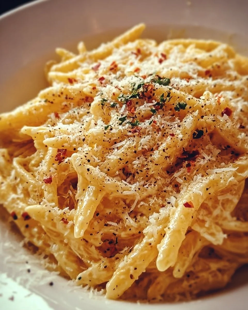 One Pot Creamy Garlic Pasta served in a bowl with fresh herbs