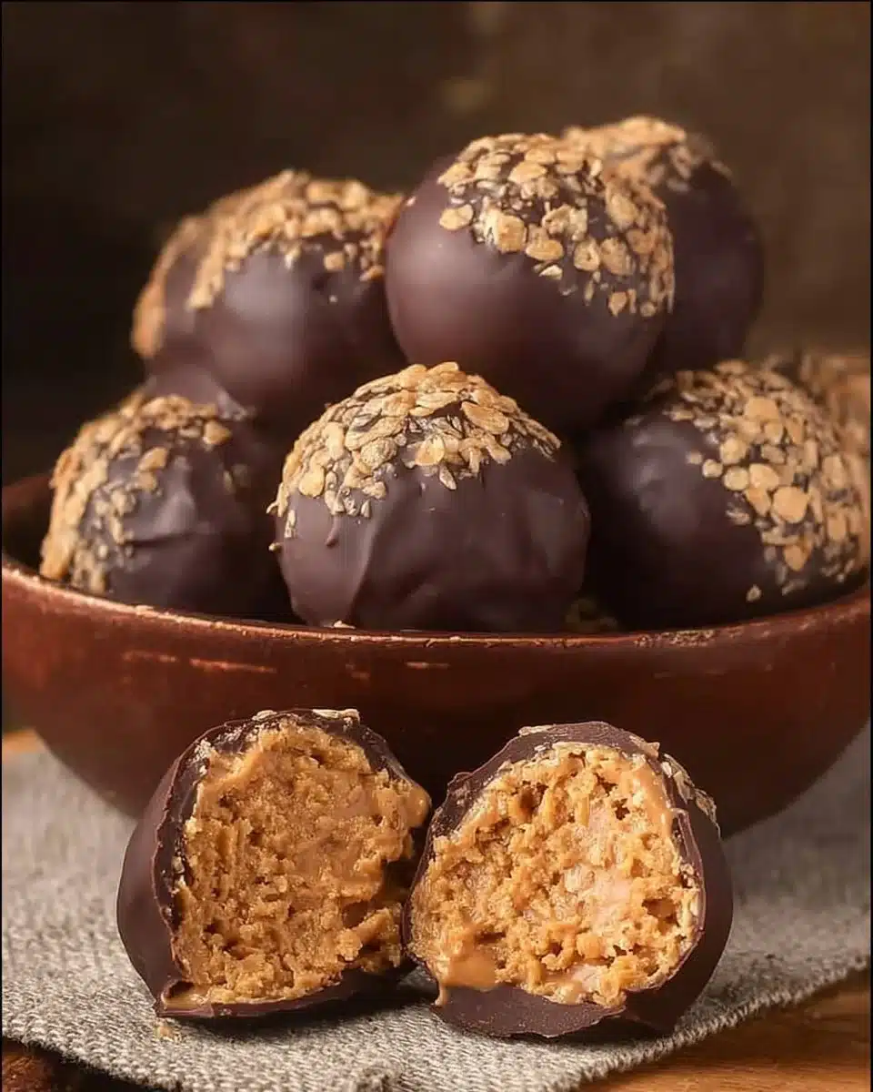 Delicious peanut butter balls with Rice Krispies on a white plate