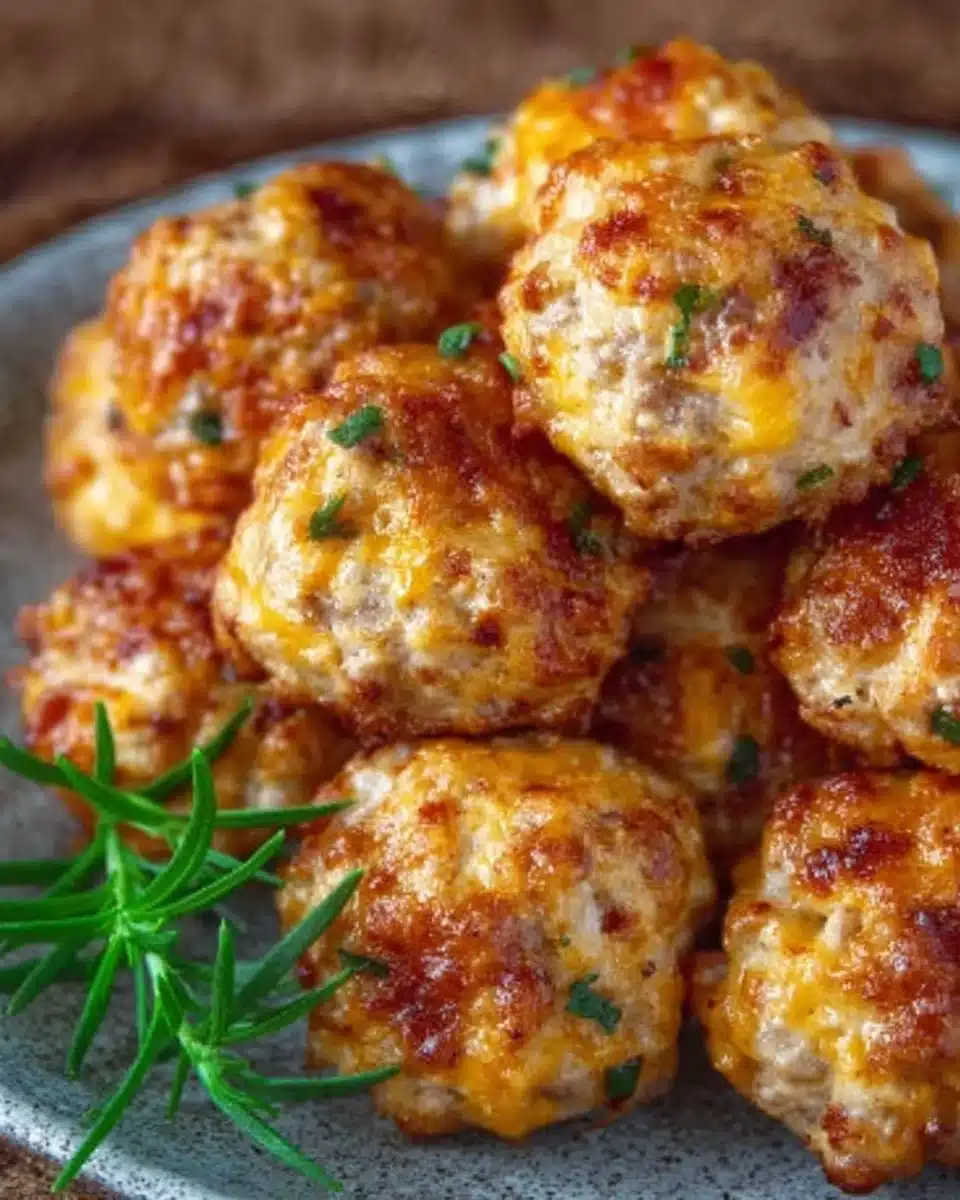 Delicious Pioneer Woman Rotel cream cheese sausage balls ready to serve.