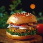 Delicious Potato Tikki Burger served with fresh toppings