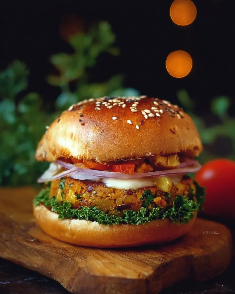 Delicious Potato Tikki Burger served with fresh toppings