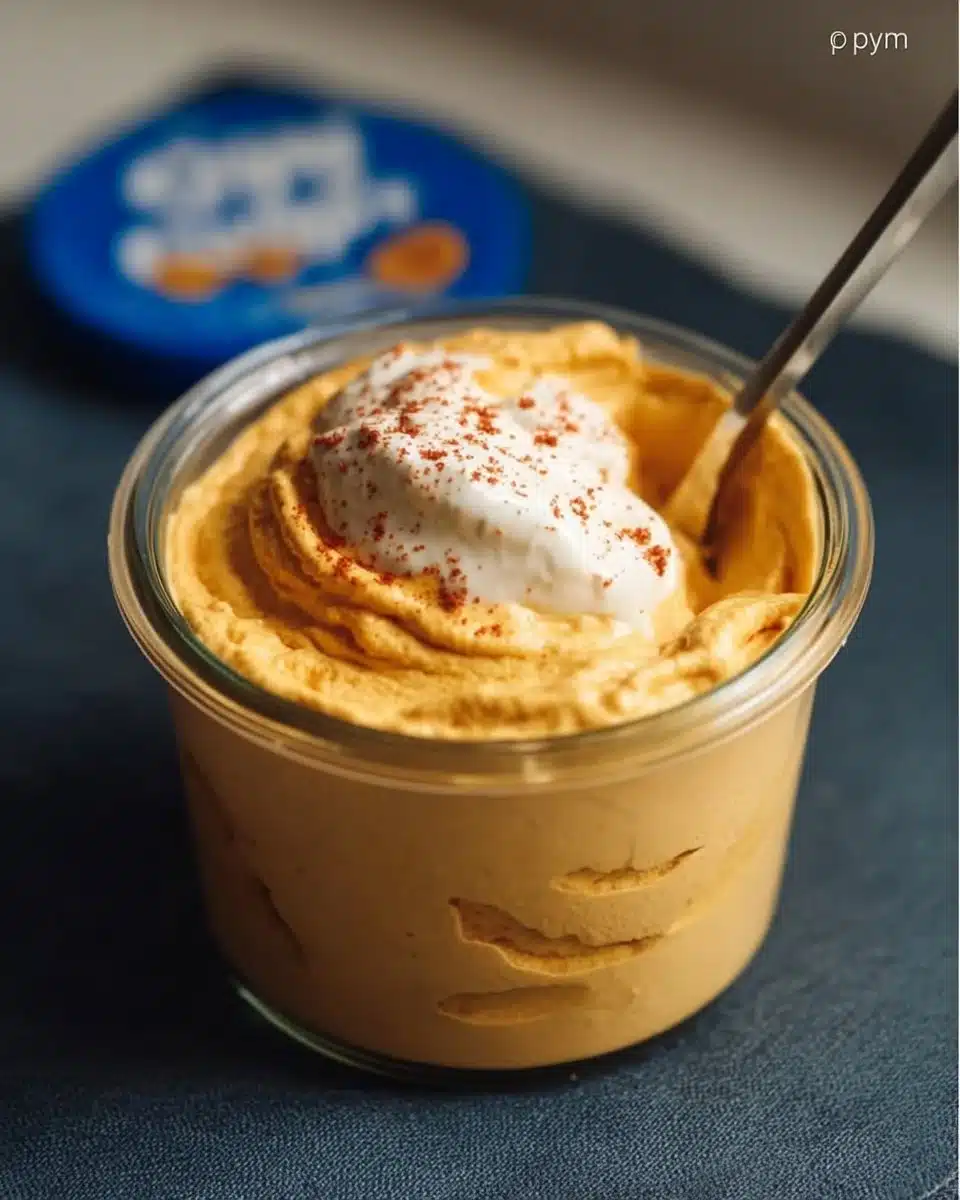 Delicious Pumpkin Cheesecake Mousse with whipped cream and cinnamon garnish
