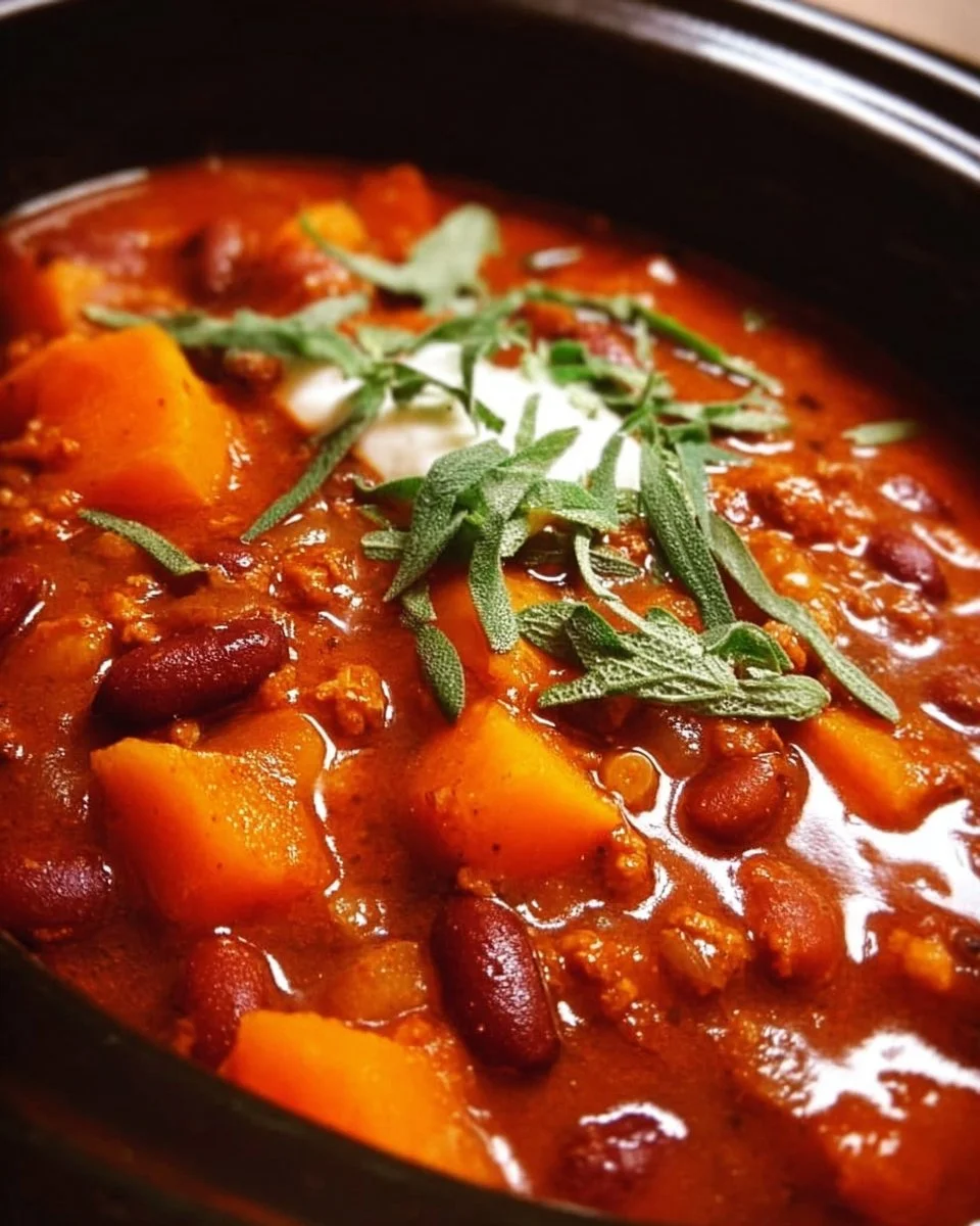 Delicious Pumpkin Chili in the Crockpot, perfect for fall recipes.