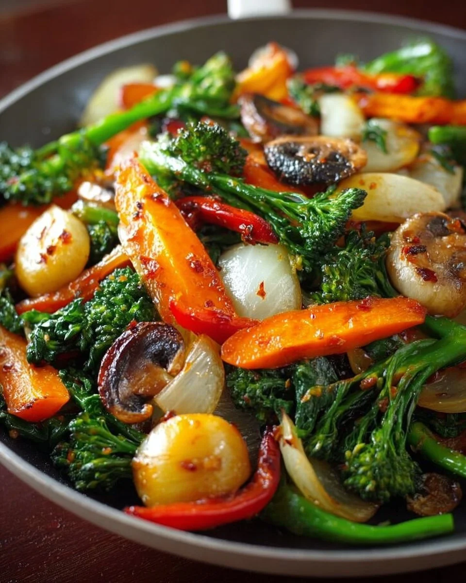 Colorful mix of quick sautéed vegetables in a skillet