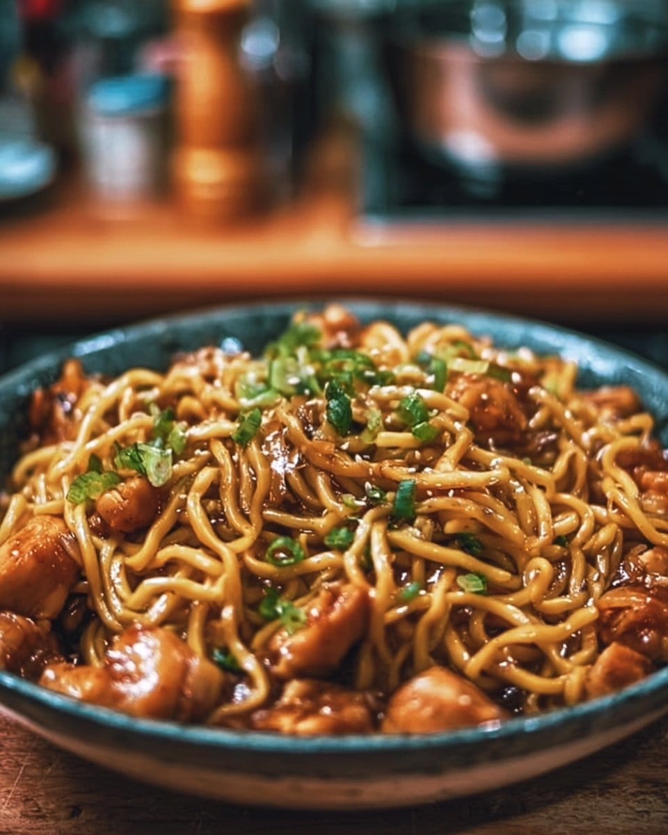 Sticky Garlic Chicken Noodles Recipe