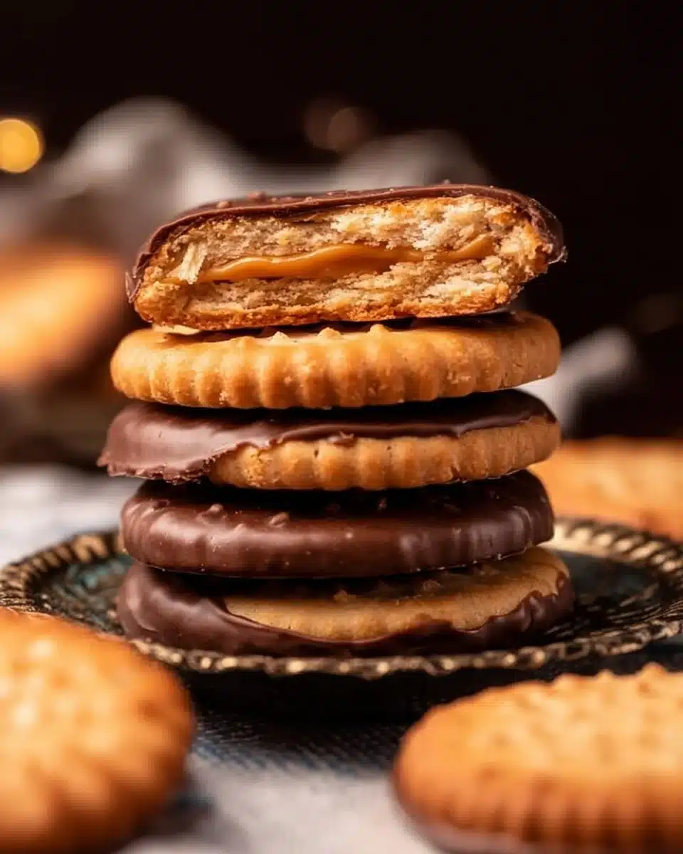 Delicious Ritz Cracker Cookies arranged on a plate with chocolate drizzle