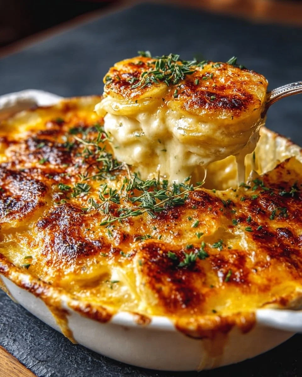 Creamy cheddar potato bake from Ruth's Chris restaurant, rich and cheesy side dish.