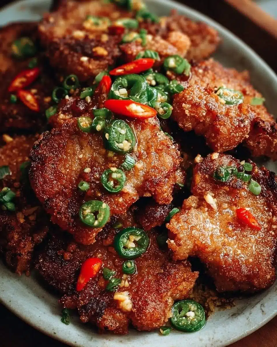 Delicious salt and pepper pork chops served on a plate