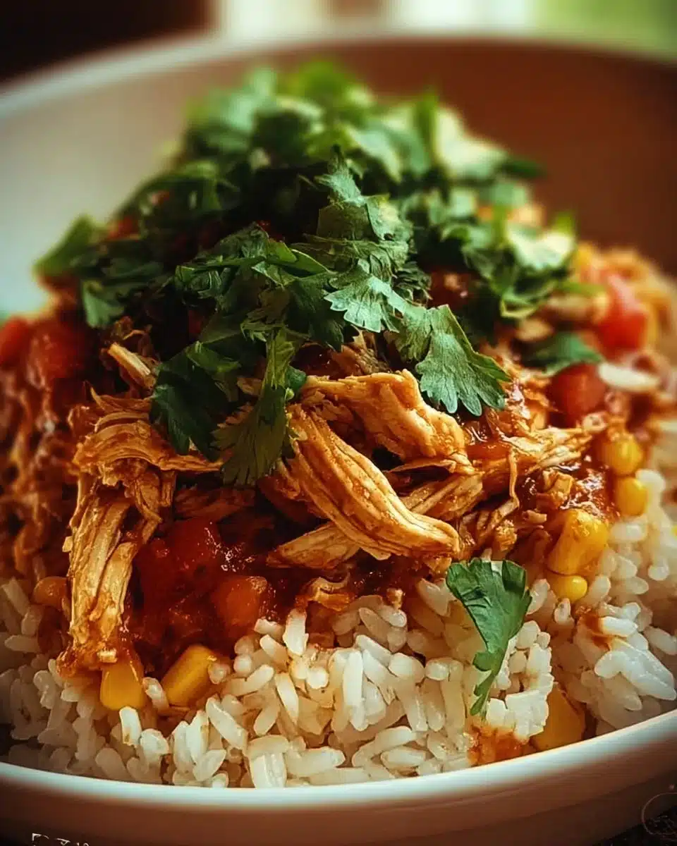 Slow Cooker Taco Chicken with Rice served in a bowl