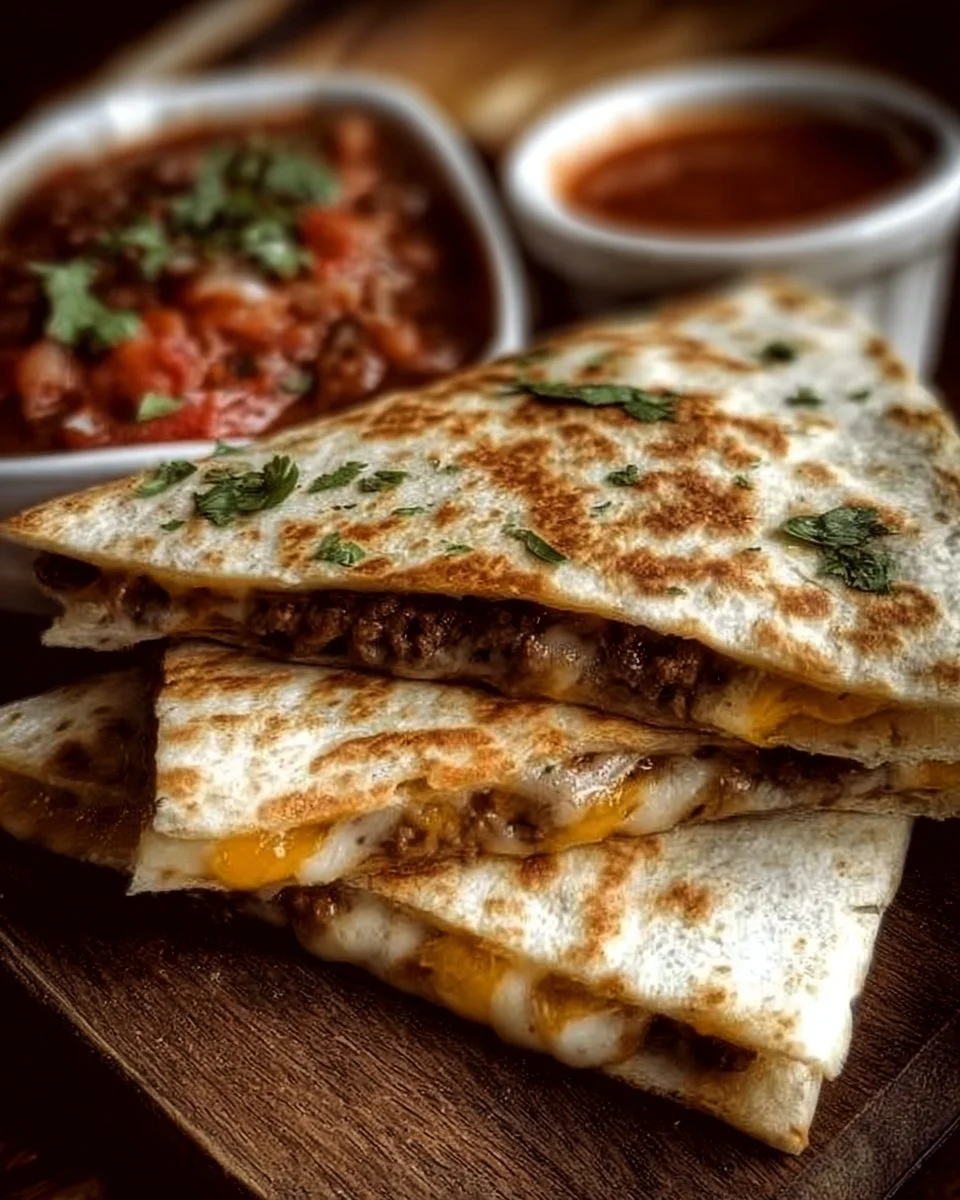 Delicious Smashburger Quesadillas topped with melted cheese and fresh ingredients
