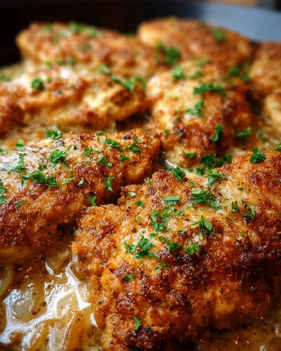 Sour cream onion chicken dish, creamy and flavorful, served on a plate