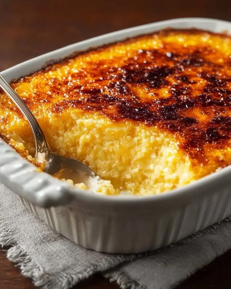 Delicious Southern corn pudding served in a bowl, showcasing its creamy texture.