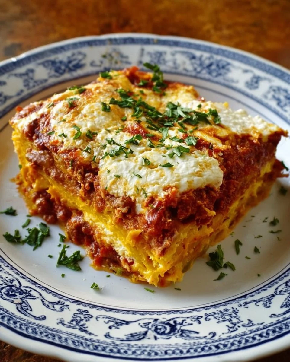 Baked spaghetti squash lasagna with layers of cheese and vegetables