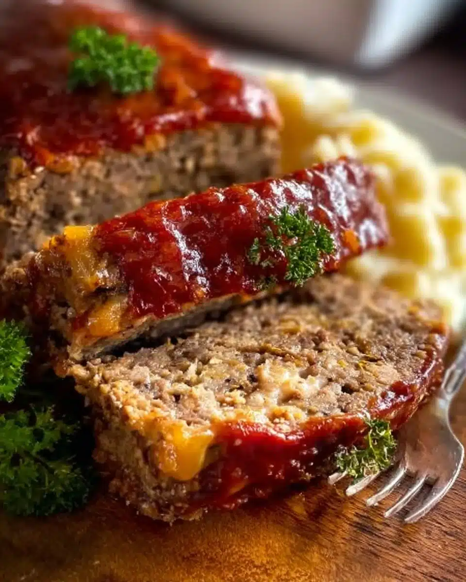 Delicious Stove Top Stuffed Meatloaf served on a plate