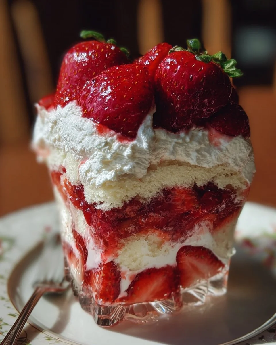 Strawberries and Cream Dream Layer Cake with fresh strawberries and cream layers