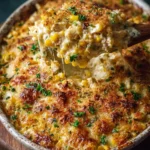 Delicious Street Corn Chicken Casserole topped with cheese and spices