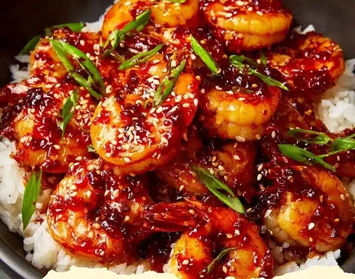 Sweet and spicy gochujang shrimp served on a plate.