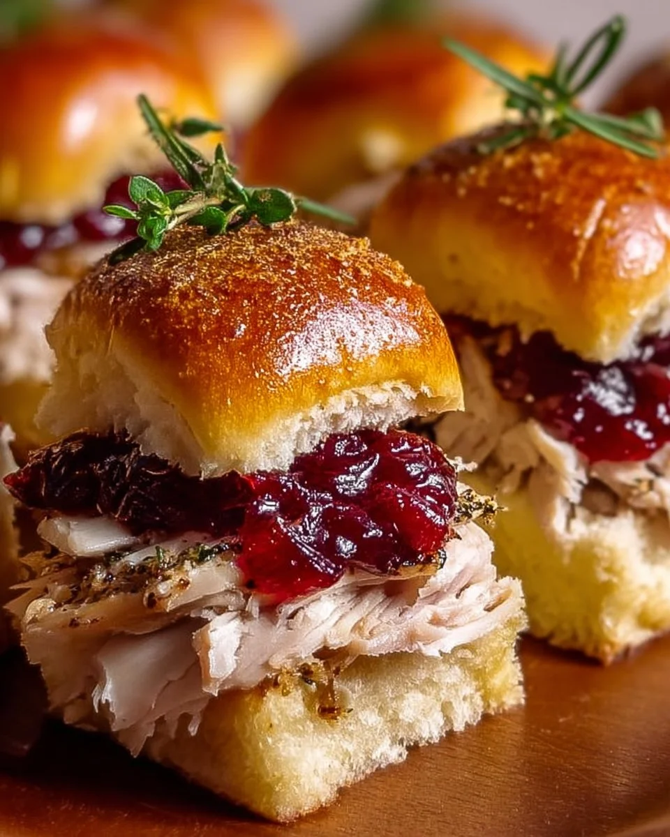 Thanksgiving leftover turkey cranberry sliders served on a festive plate