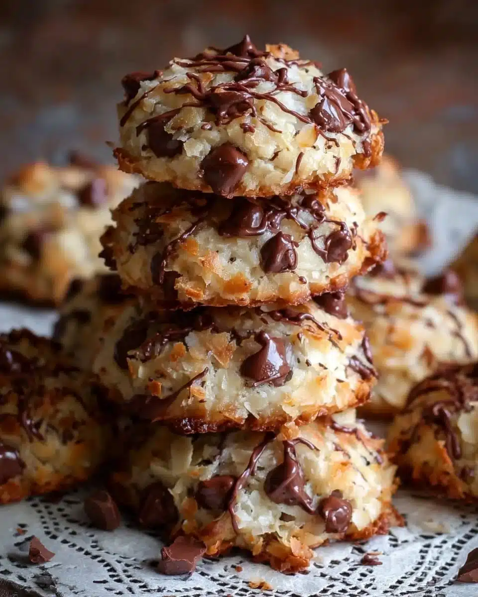 Delicious Almond Joy cookies filled with chocolate, coconut, and almonds.