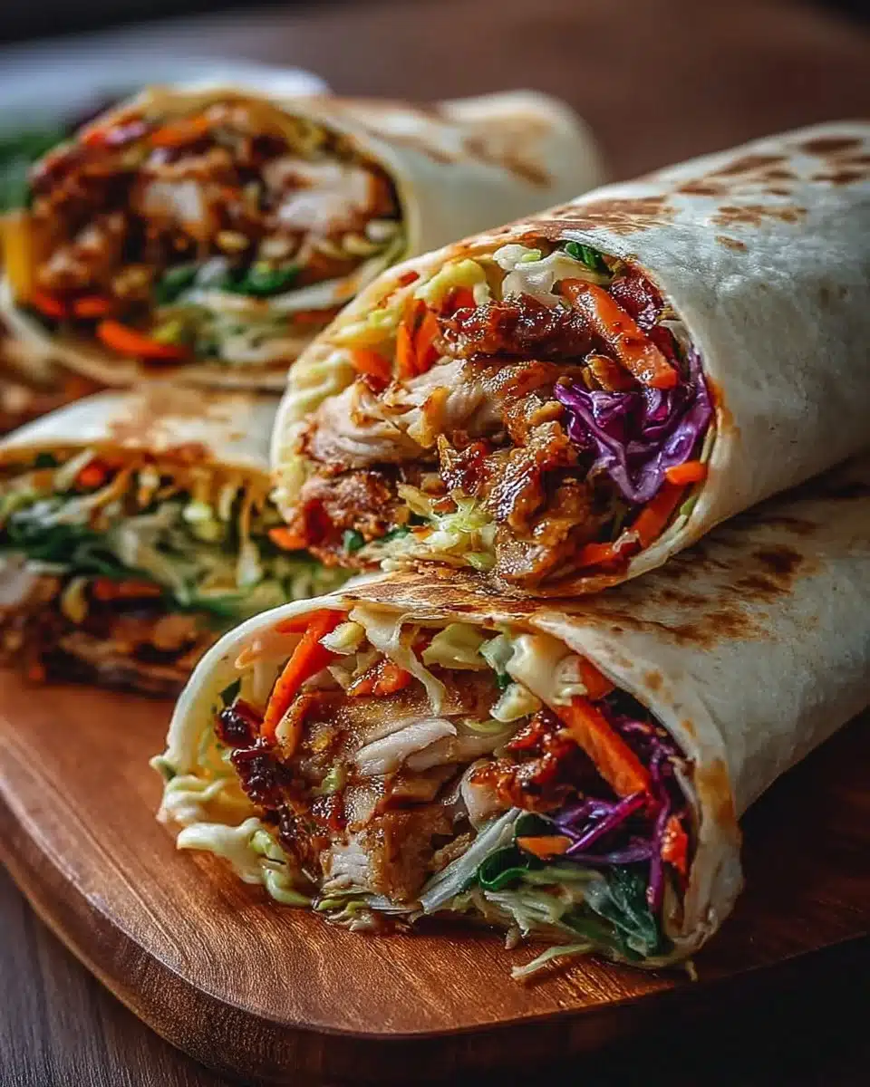 Delicious Asian chicken wraps with fresh ingredients and savory sauces.