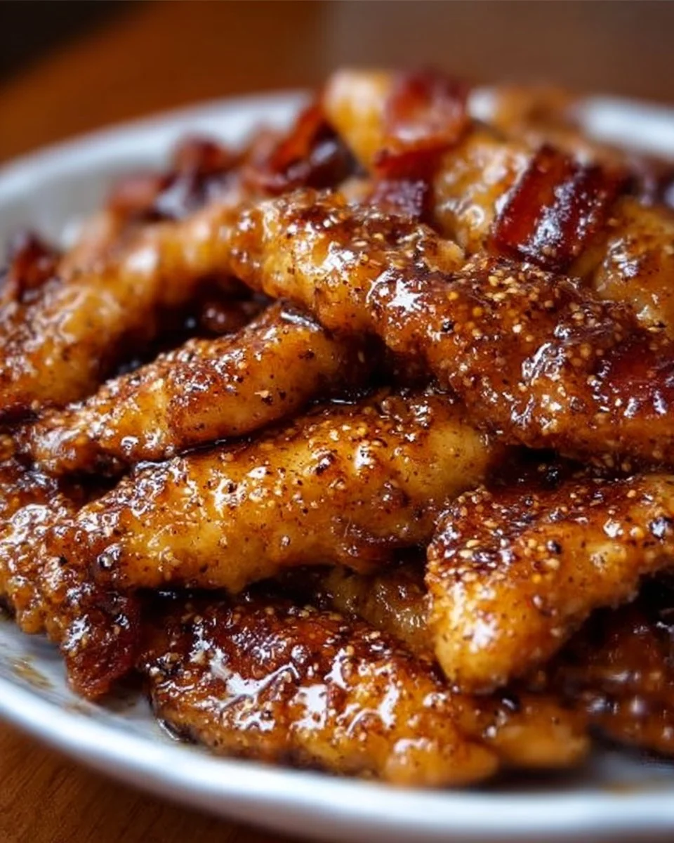 Delicious Bacon Brown Sugar Chicken Tenders garnished with herbs