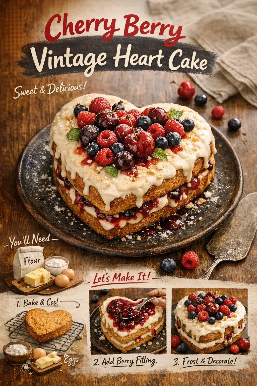 Cherry Berry Vintage Heart Cake