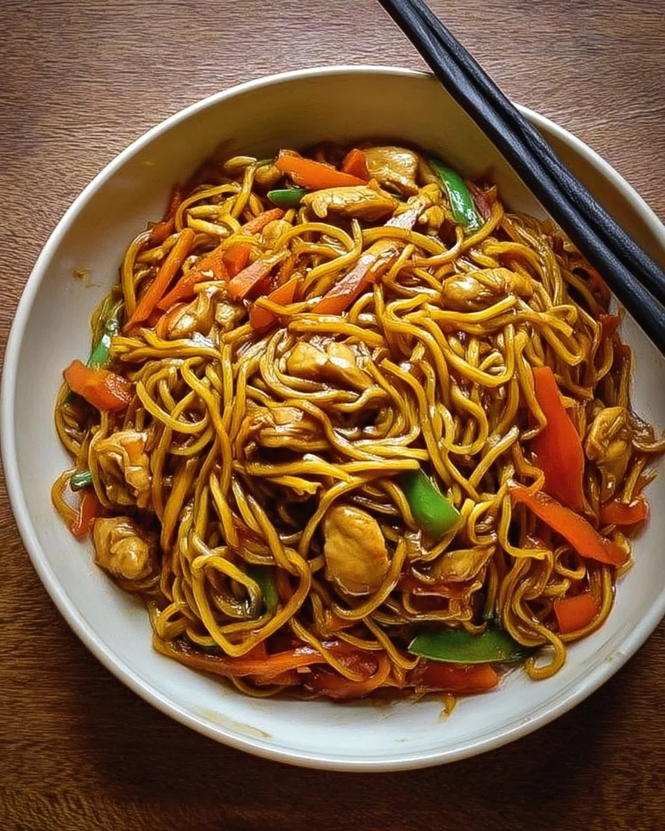 Delicious Chicken Lo Mein with chicken, vegetables, and noodles in a savory sauce