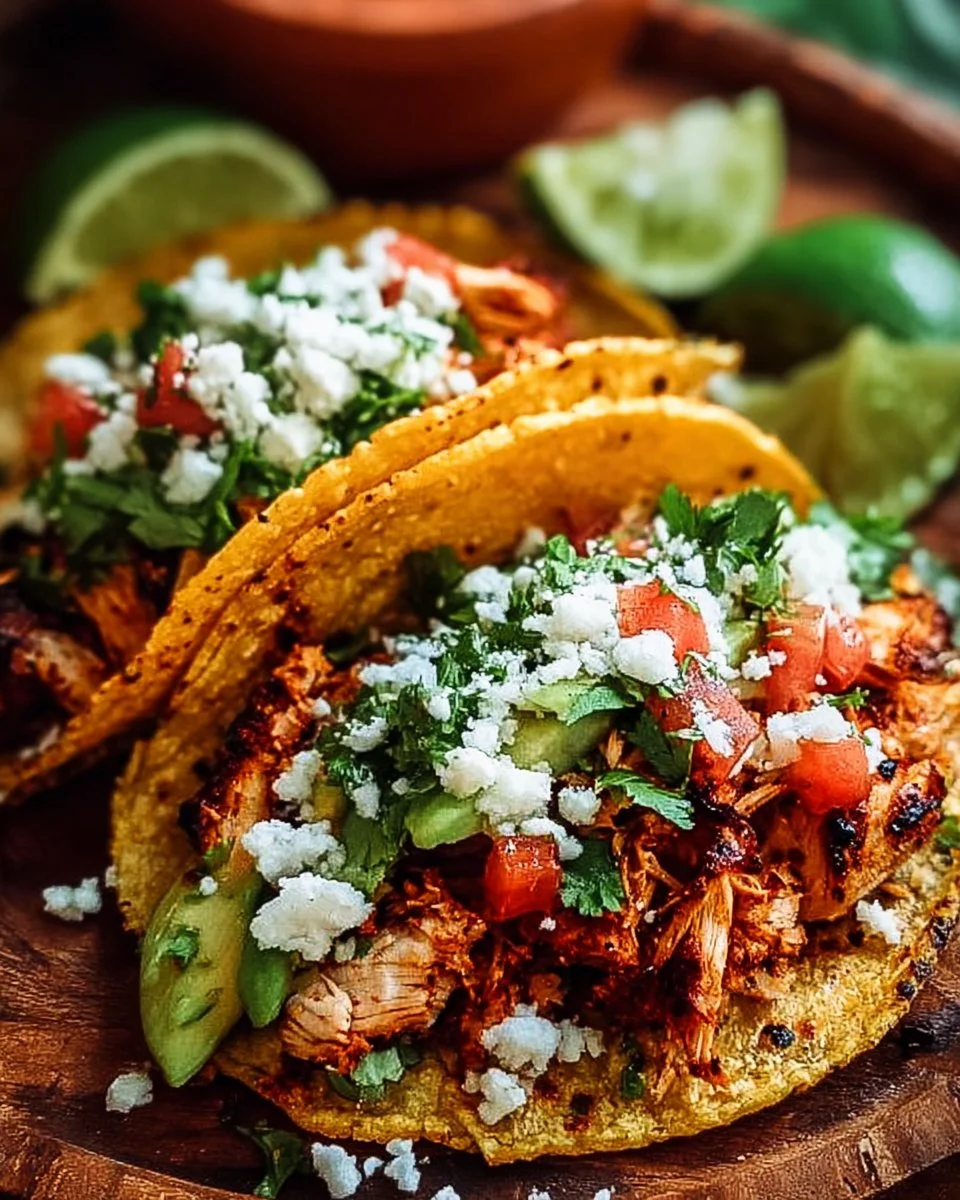 Delicious Chicken Street Tacos topped with fresh ingredients and salsa.