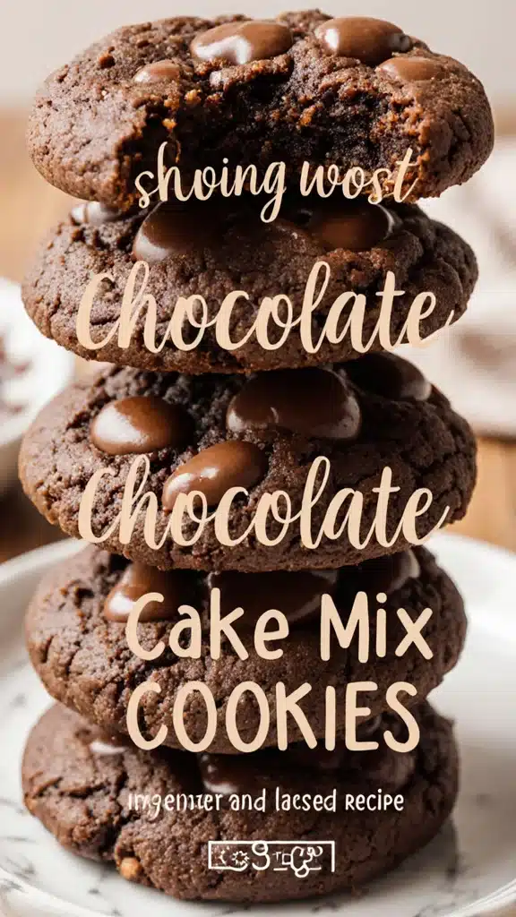 Chocolate cake mix cookies displayed on a rustic table