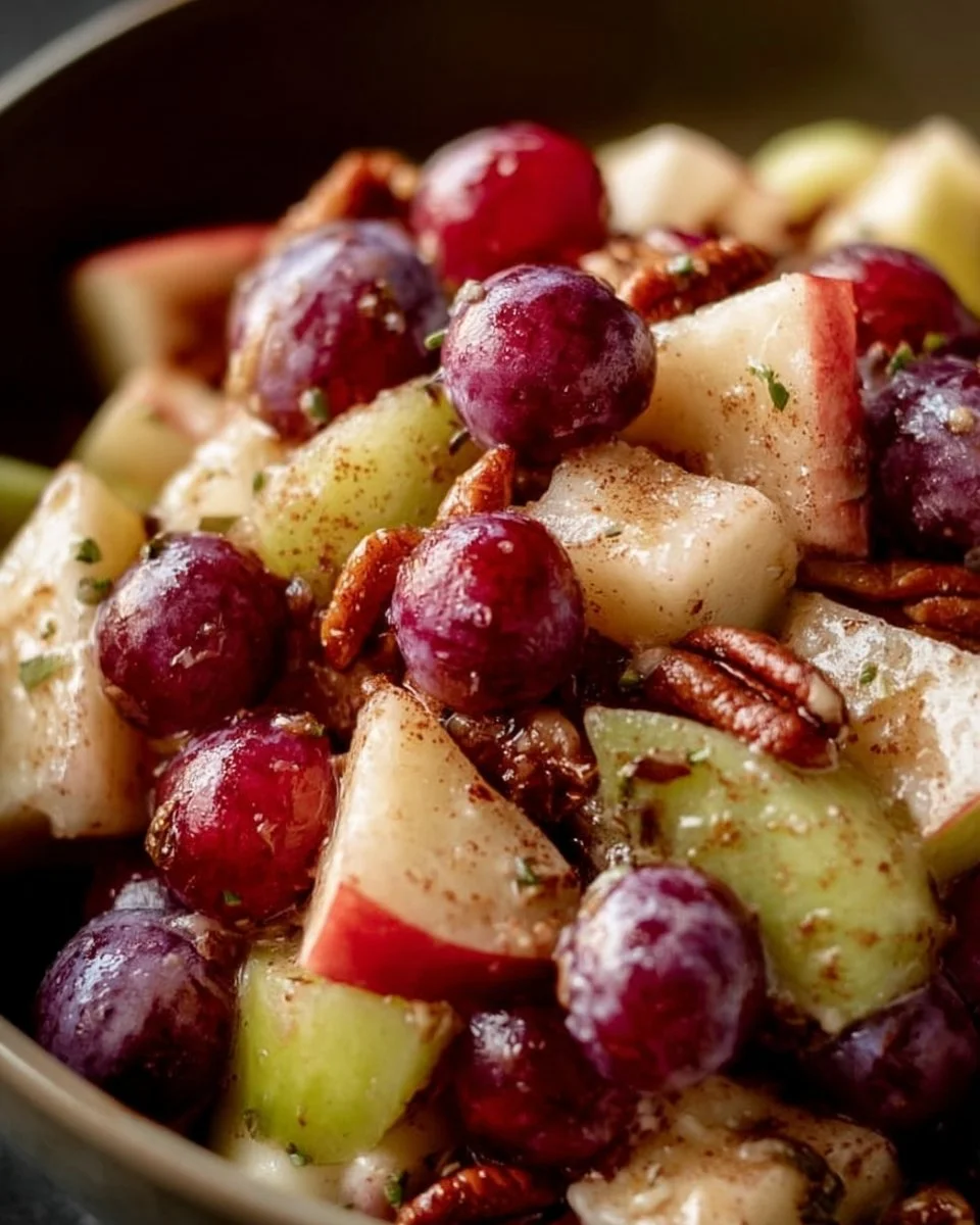 Bowl of Cinnamon Apple Grape Salad with fresh apples and grapes