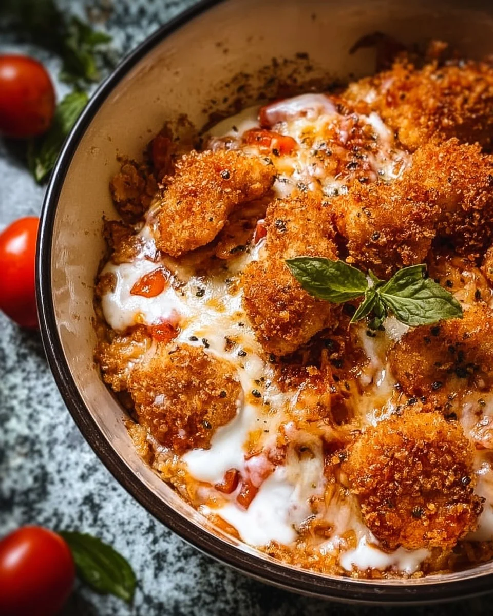Cottage Cheese Chicken Parmesan Bowl with fresh ingredients
