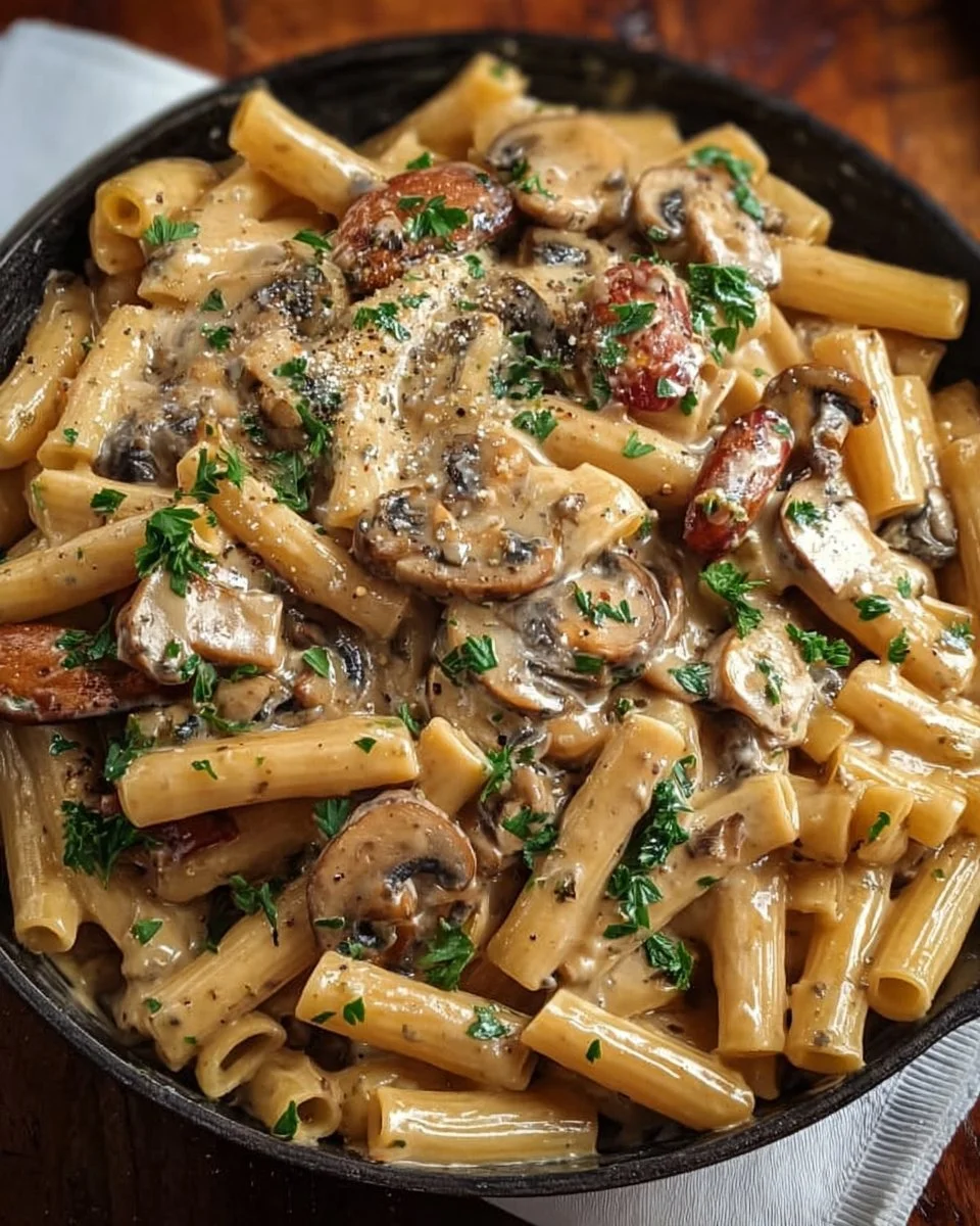 Creamy Tuscan Mushroom Pasta Skillet - a delicious and easy pasta dish