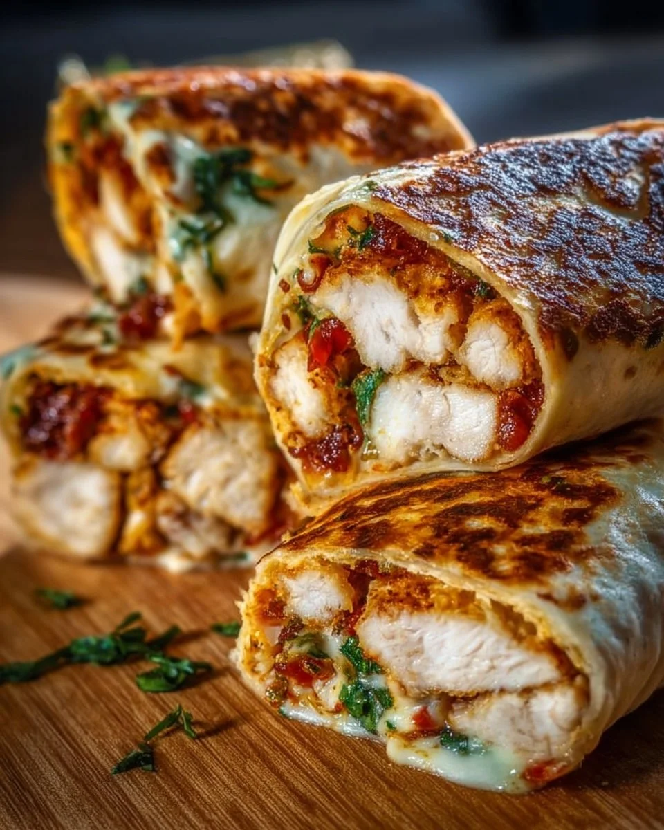 Crispy air fryer chicken and mozzarella wraps served on a plate