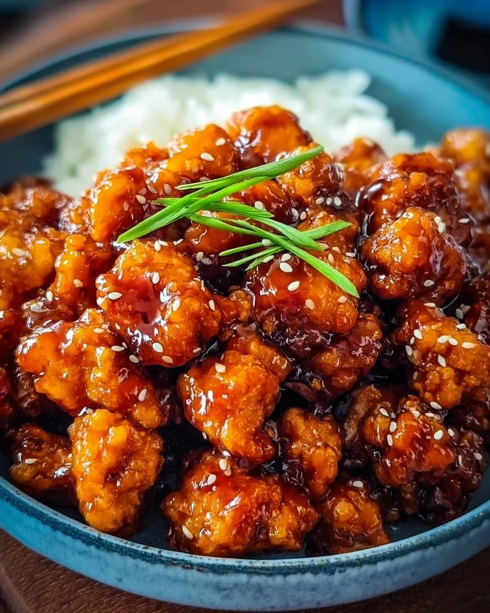 Crispy orange chicken served with a side of vegetables