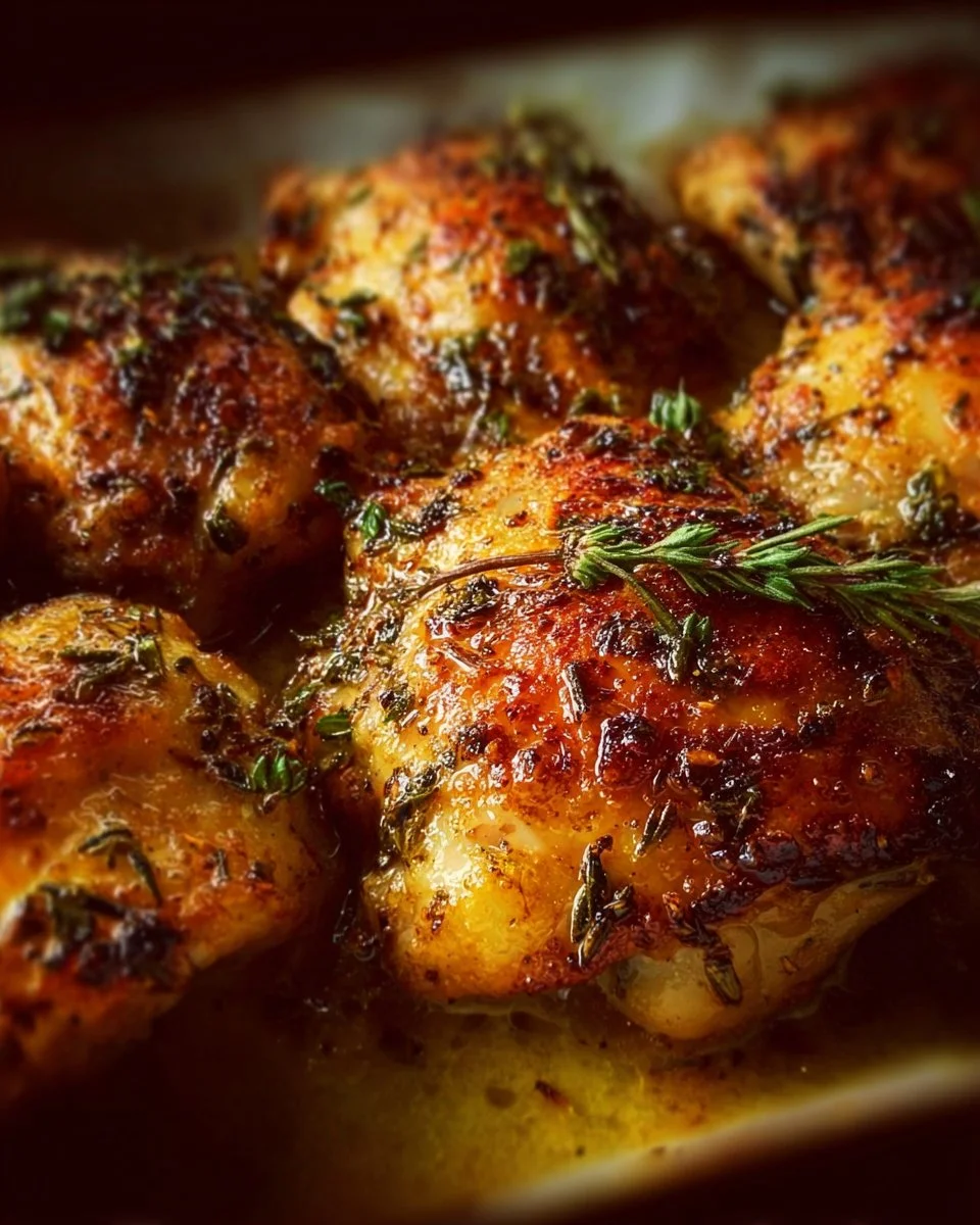 Crispy oven-baked chicken thighs served with herbs and spices