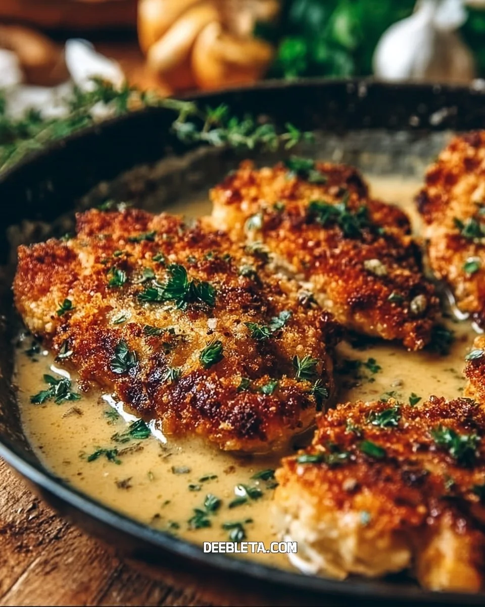 Crispy Parmesan Chicken with a Rich Garlic Sauce - Easy Dinner Idea