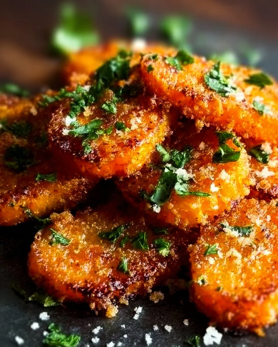 Crispy smashed carrots served on a plate with seasoning