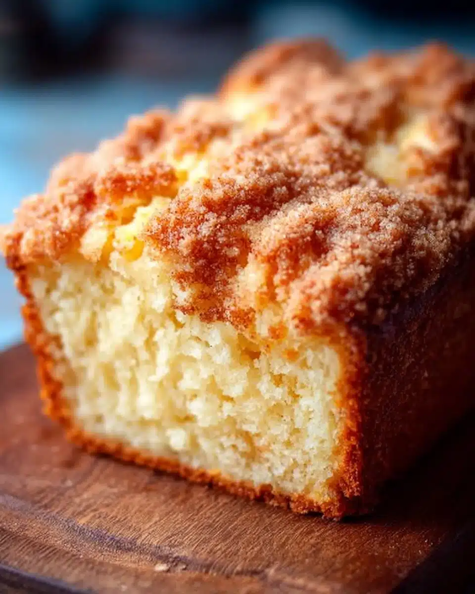 Delicious Eggnog Bread with Crumb Topping on a wooden table