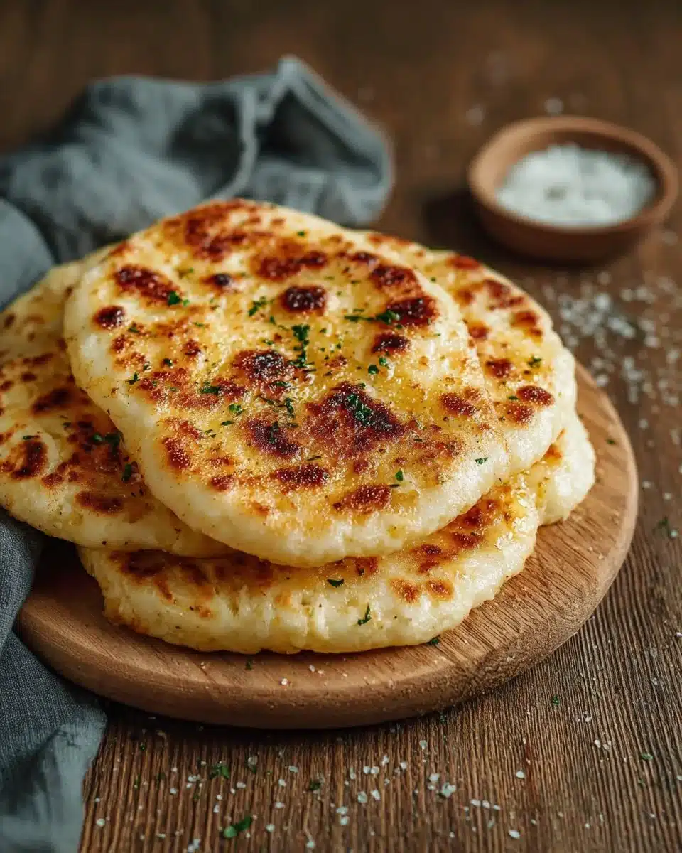 Fluffy cottage cheese flatbreads on a plate, fresh and ready to serve.