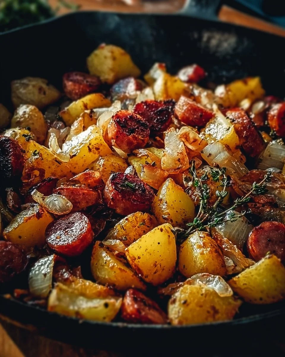 Fried Potatoes, Onions and Smoked Polish Sausage