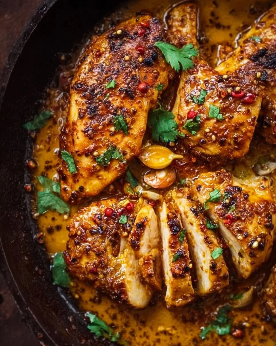 Delicious Garlic Butter Chicken served with herbs and spices