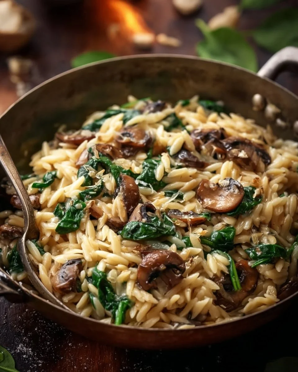Garlic Butter Orzo with Mushrooms and Spinach