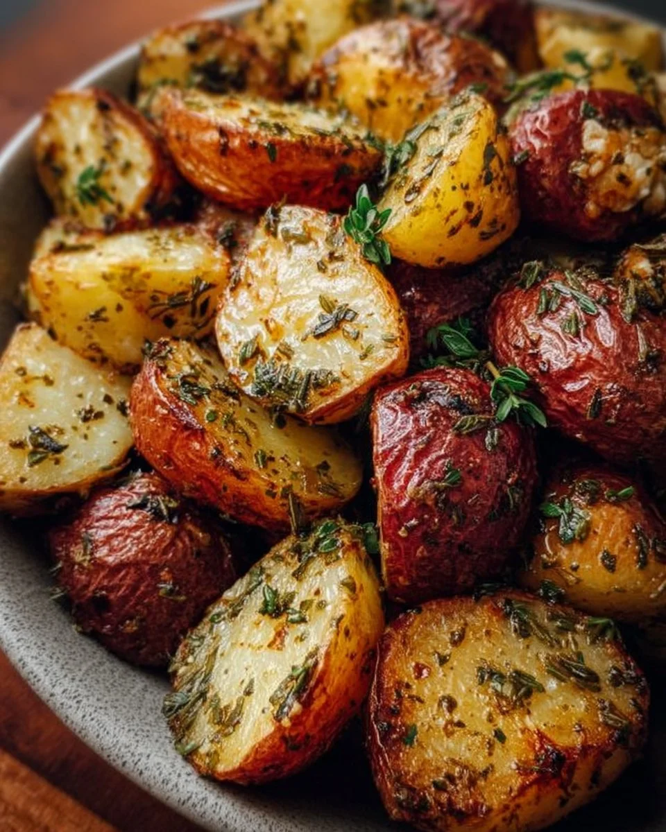 Delicious Garlic Herb Roasted Potatoes with fresh herbs and spices