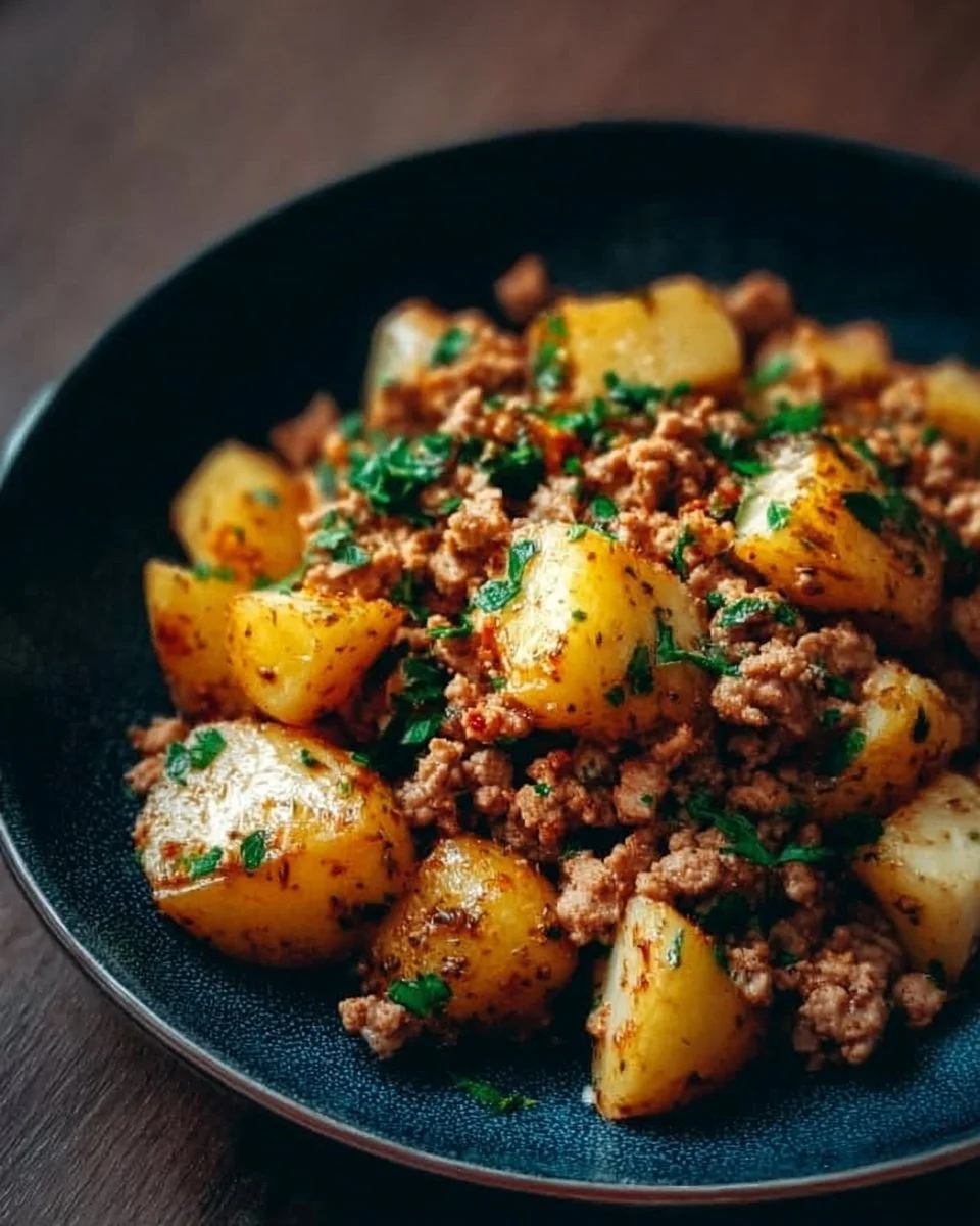 Ground turkey cooked with potatoes in a delicious and healthy dish