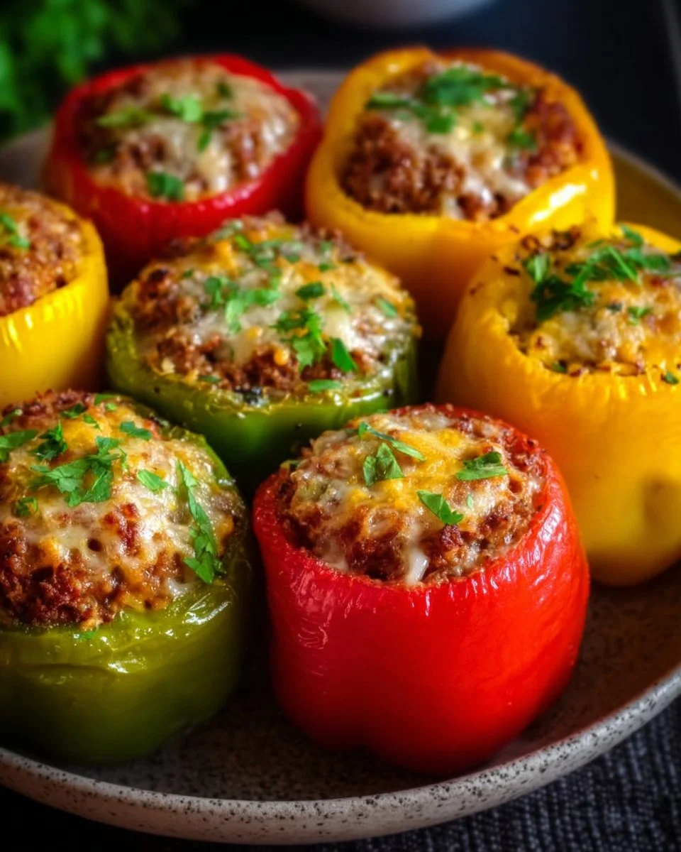 Healthy stuffed bell peppers filled with vegetables and grains on a plate
