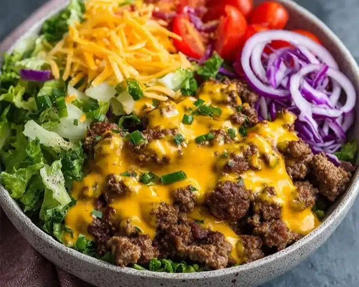High-Protein Cheeseburger Bowls Recipe – Low-Carb Meal Prep with Ground Beef & Burger Sauce