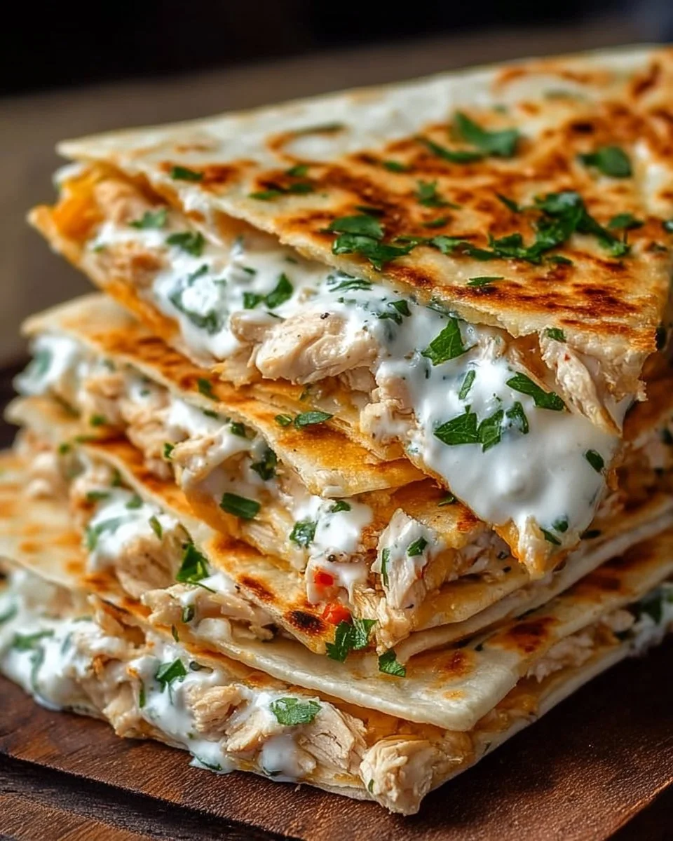 High-protein chicken ranch quesadillas on a plate