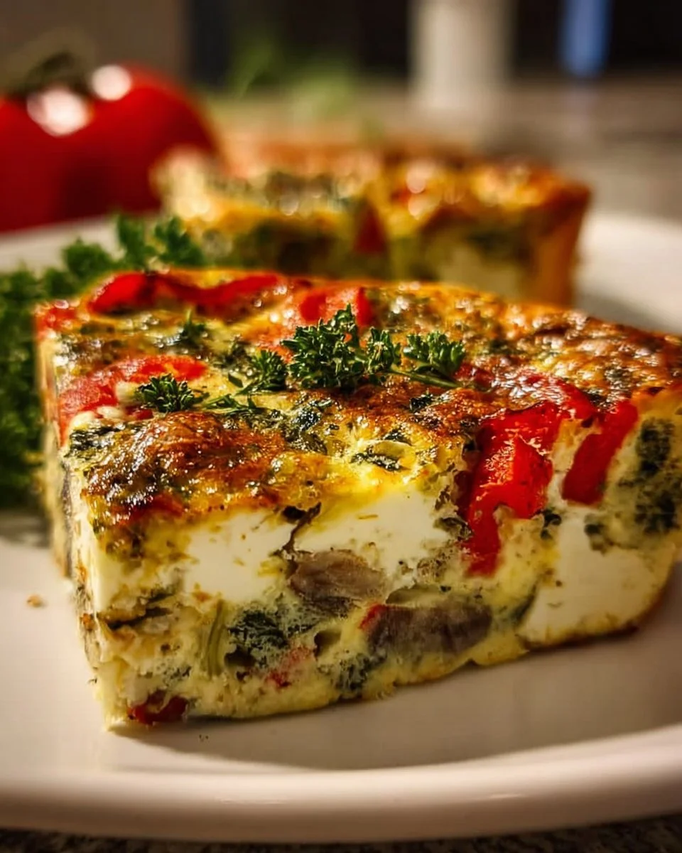 High-protein cottage cheese veggie bake with fresh vegetables and herbs