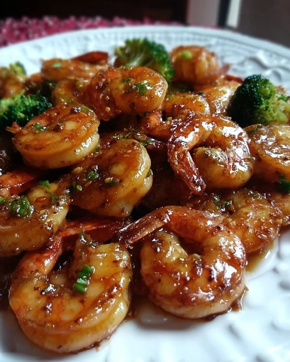 Delicious high-protein honey garlic shrimp dish served with vegetables