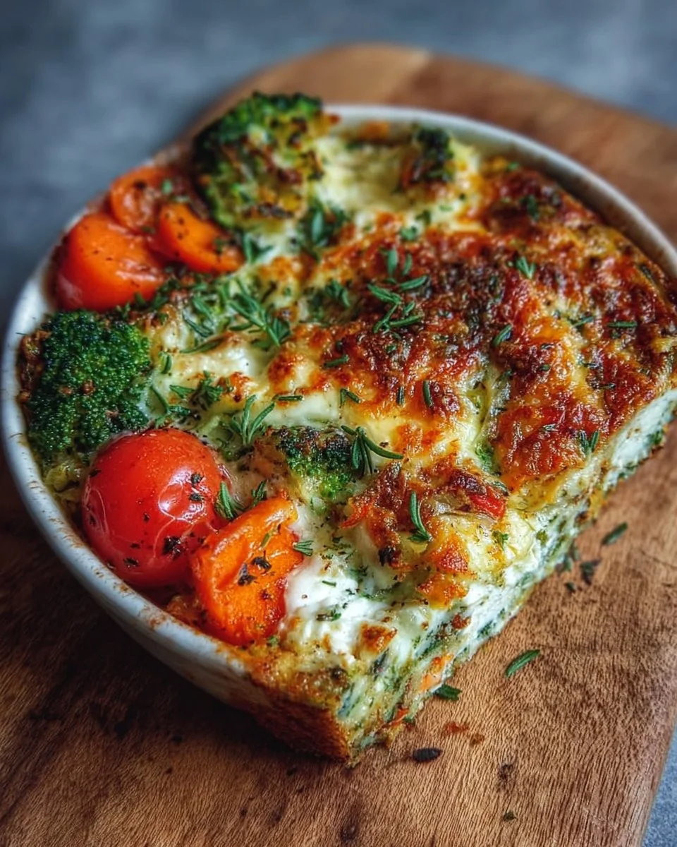 High-protein veggie bake with cottage cheese and colorful vegetables